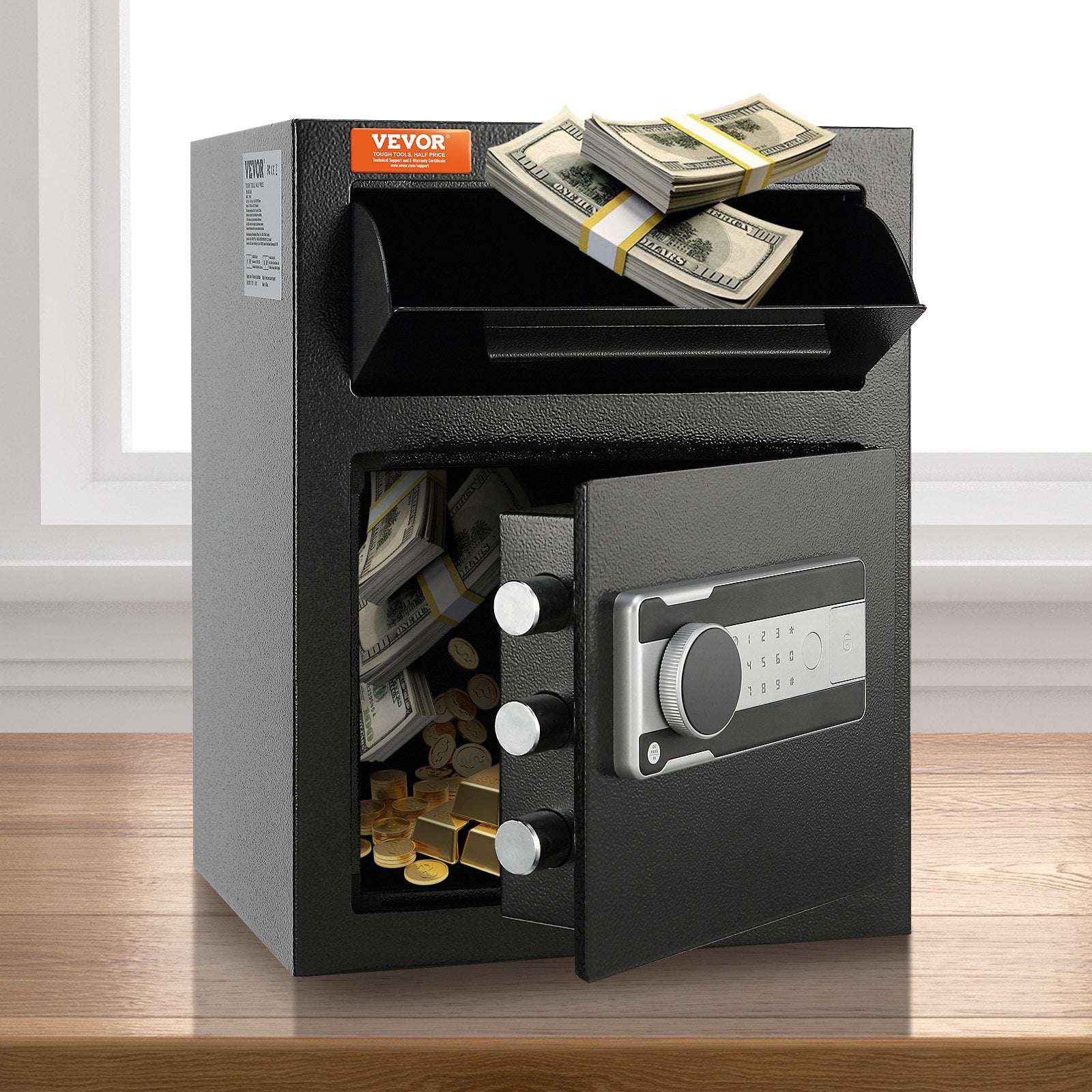 1.7 Cub Depository Safe, Deposit Safe with Drop Slot, Electronic Code Lock and 2 Emergency Keys, 17.71'' x V952-LCSBXX17L000GVVNCV0