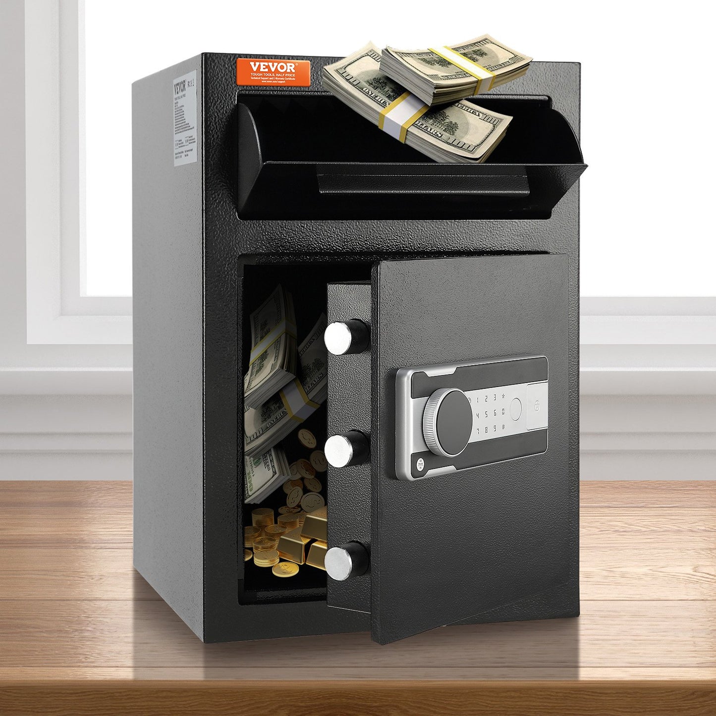 2.5 Cub Depository Safe, Deposit Safe with Drop Slot, Electronic Code Lock and 2 Emergency Keys, 20.27'' x V952-LCSBXX25L000IZ30IV0
