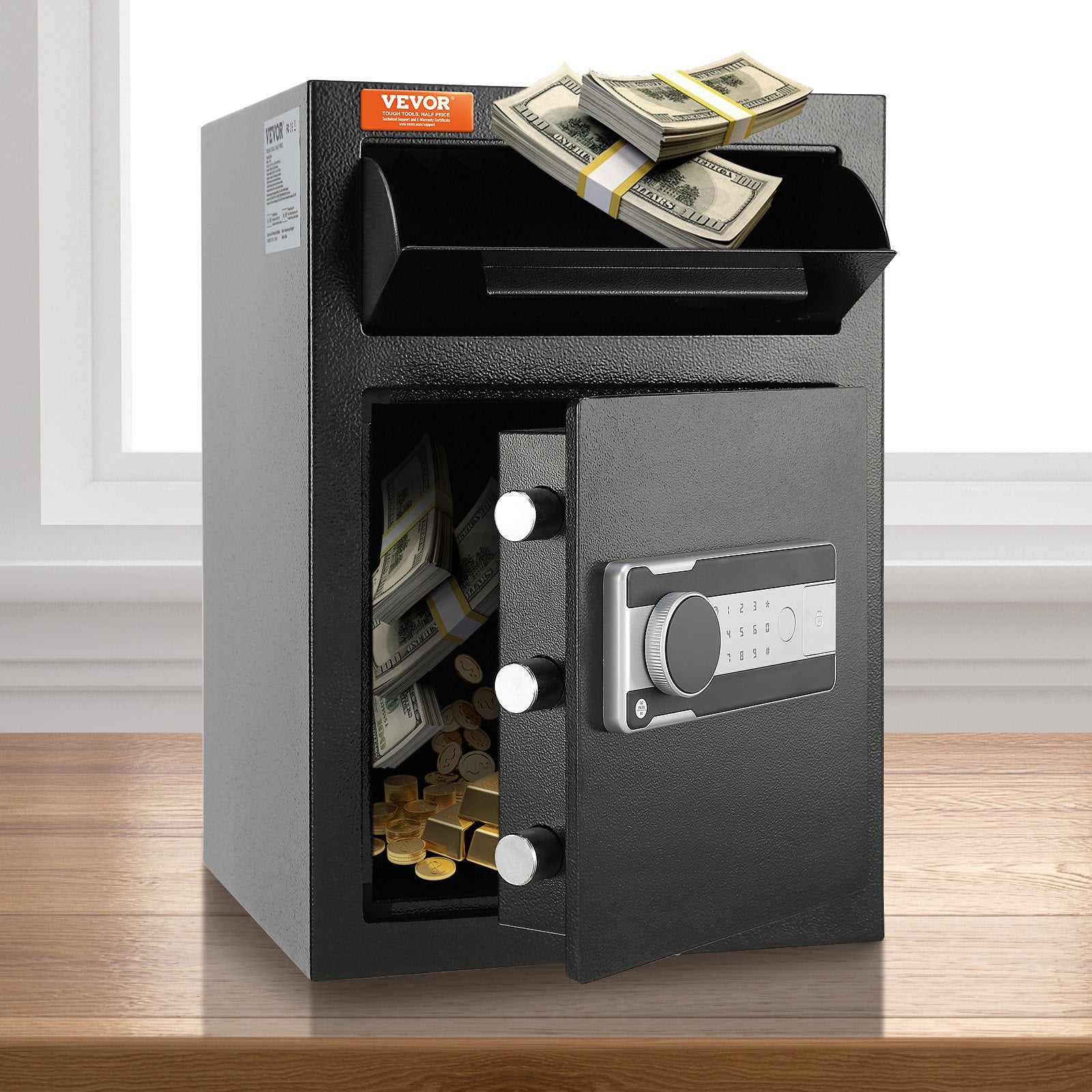 2.5 Cub Depository Safe, Deposit Safe with Drop Slot, Electronic Code Lock and 2 Emergency Keys, 20.27'' x V952-LCSBXX25L000IZ30IV0