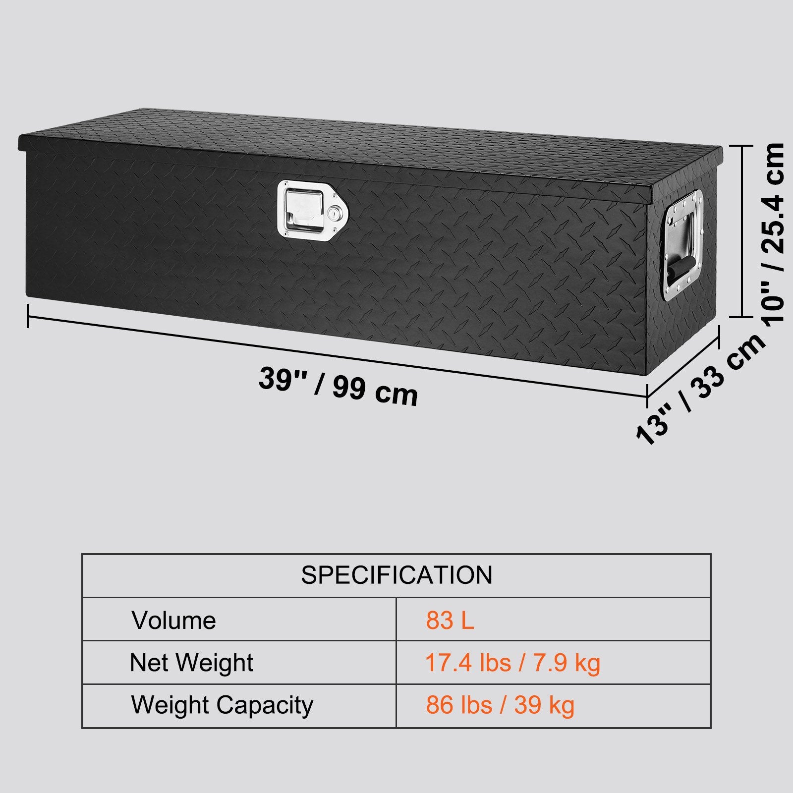 Heavy Duty Aluminum Truck Bed Tool Box, Diamond Plate Tool Box with Side Handle and Lock Keys, Storage Tool V952-LCZXG39X13X10BIVQV0