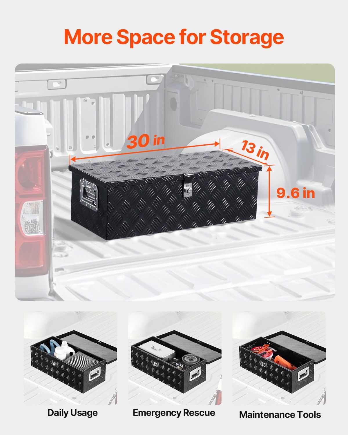 Heavy Duty Aluminum Truck Bed Tool Box, Stripes Plated Tool Box with Side Handle and Lock Keys, Storage V952-LCZXGJX301392MXYR002V0