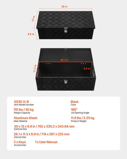 Heavy Duty Aluminum Truck Bed Tool Box, Stripes Plated Tool Box with Side Handle and Lock Keys, Storage V952-LCZXGJX301392MXYR002V0