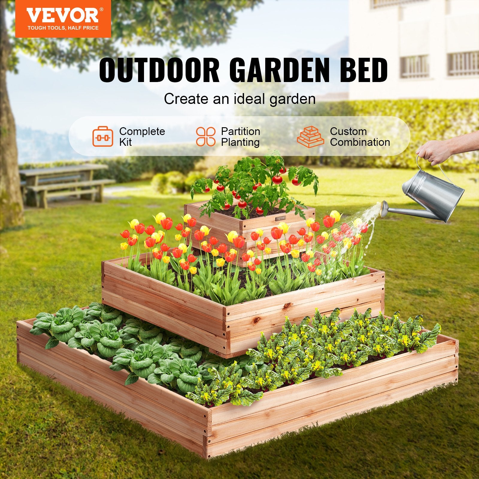 Wooden Raised Garden Bed Planter Box 113 x 113 x 51 cm Flower Vegetable Herb V952-LD11311351CM1PKZAV0