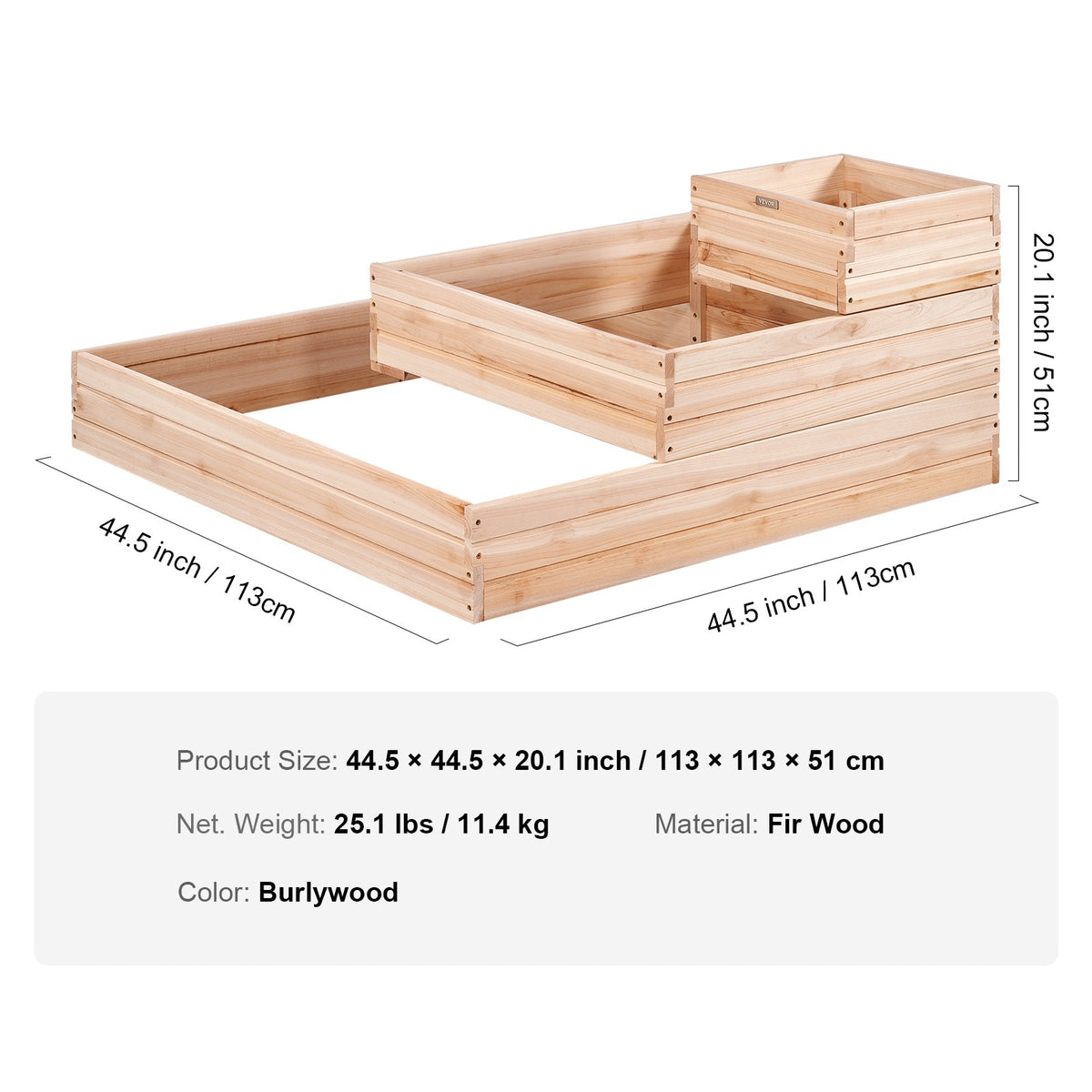 Wooden Raised Garden Bed Planter Box 113 x 113 x 51 cm Flower Vegetable Herb V952-LD11311351CM1PKZAV0