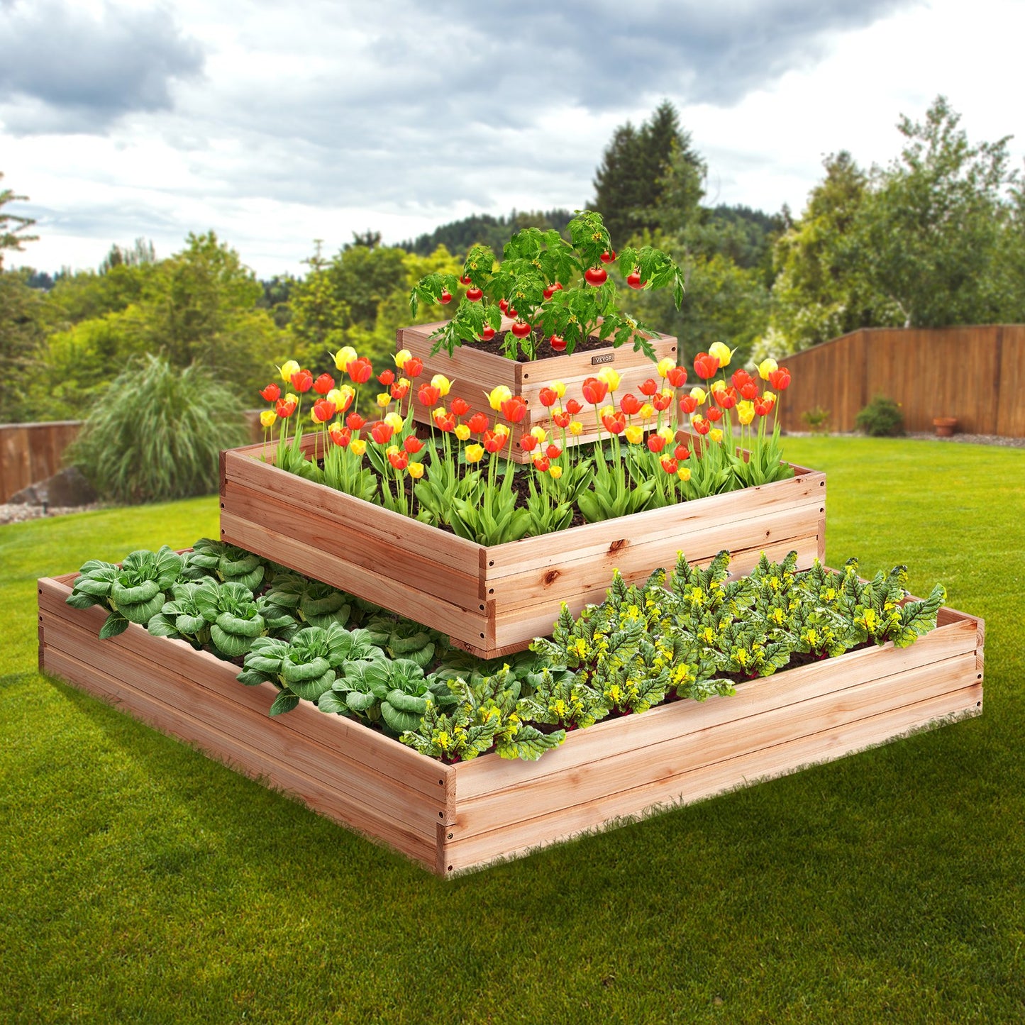 Wooden Raised Garden Bed Planter Box 113 x 113 x 51 cm Flower Vegetable Herb V952-LD11311351CM1PKZAV0