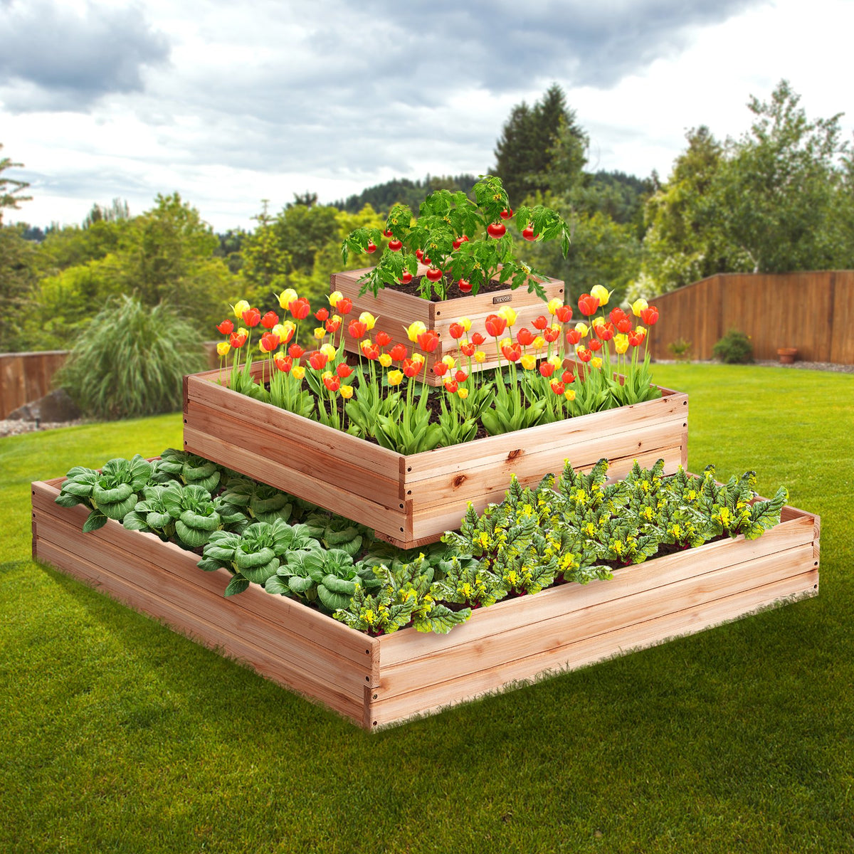 Wooden Raised Garden Bed Planter Box 113 x 113 x 51 cm Flower Vegetable Herb V952-LD11311351CM1PKZAV0