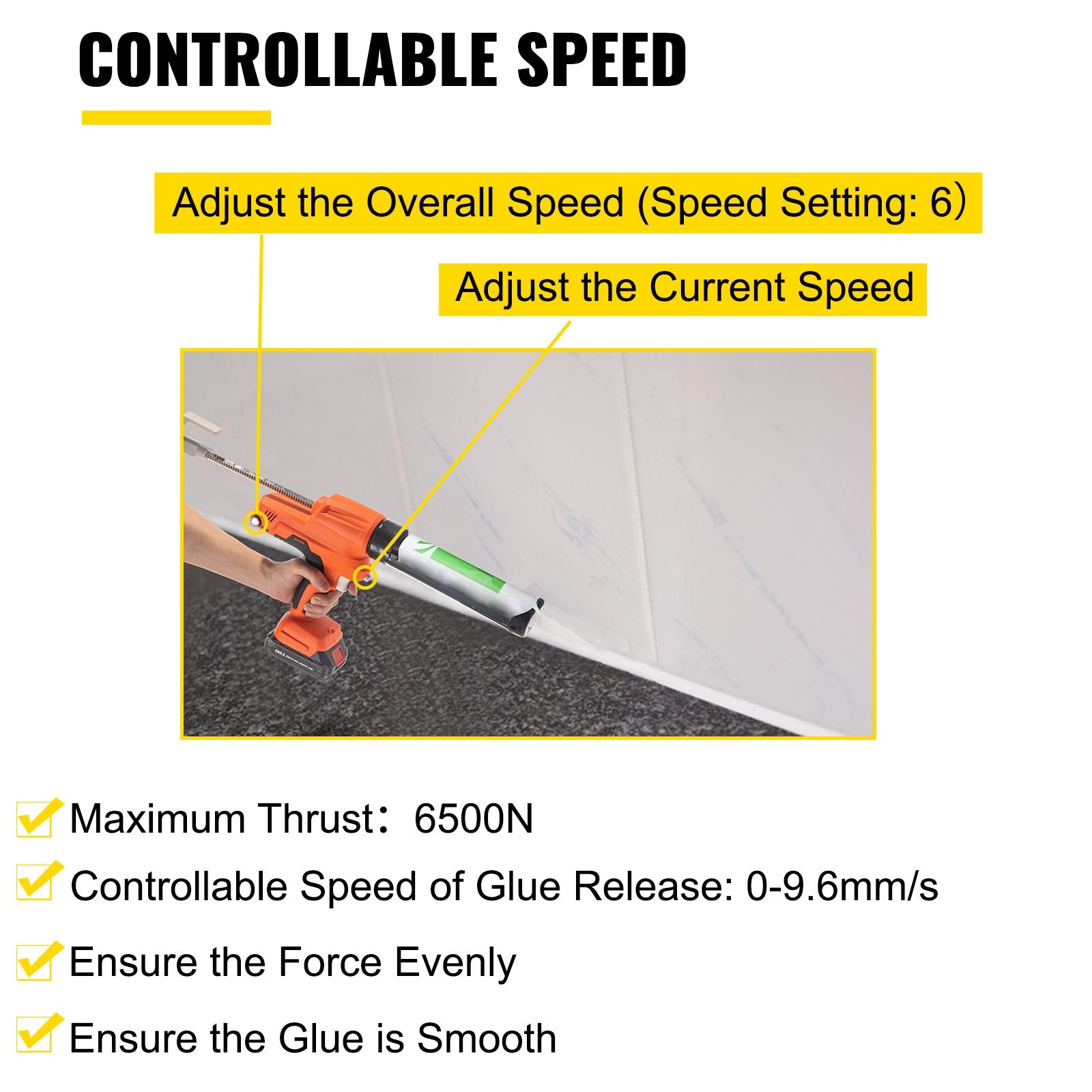 Sausage Caulking Gun Silicone Gun 20V Iron Caulking Gun 10 OZ/300 ML V952-LDACTGYJQ20VNWBUAV3
