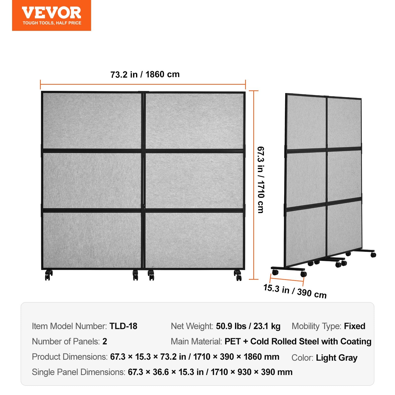 Acoustic Room Divider Partition Panel Privacy Screen 2 Pack Light Gray V952-LDSGYPF7266I63D57V0
