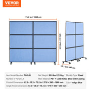 Acoustic Room Divider Partition Panel Privacy Screen 2 Pack Indigo Blue V952-LDSGYPF7266IDIWPSV0