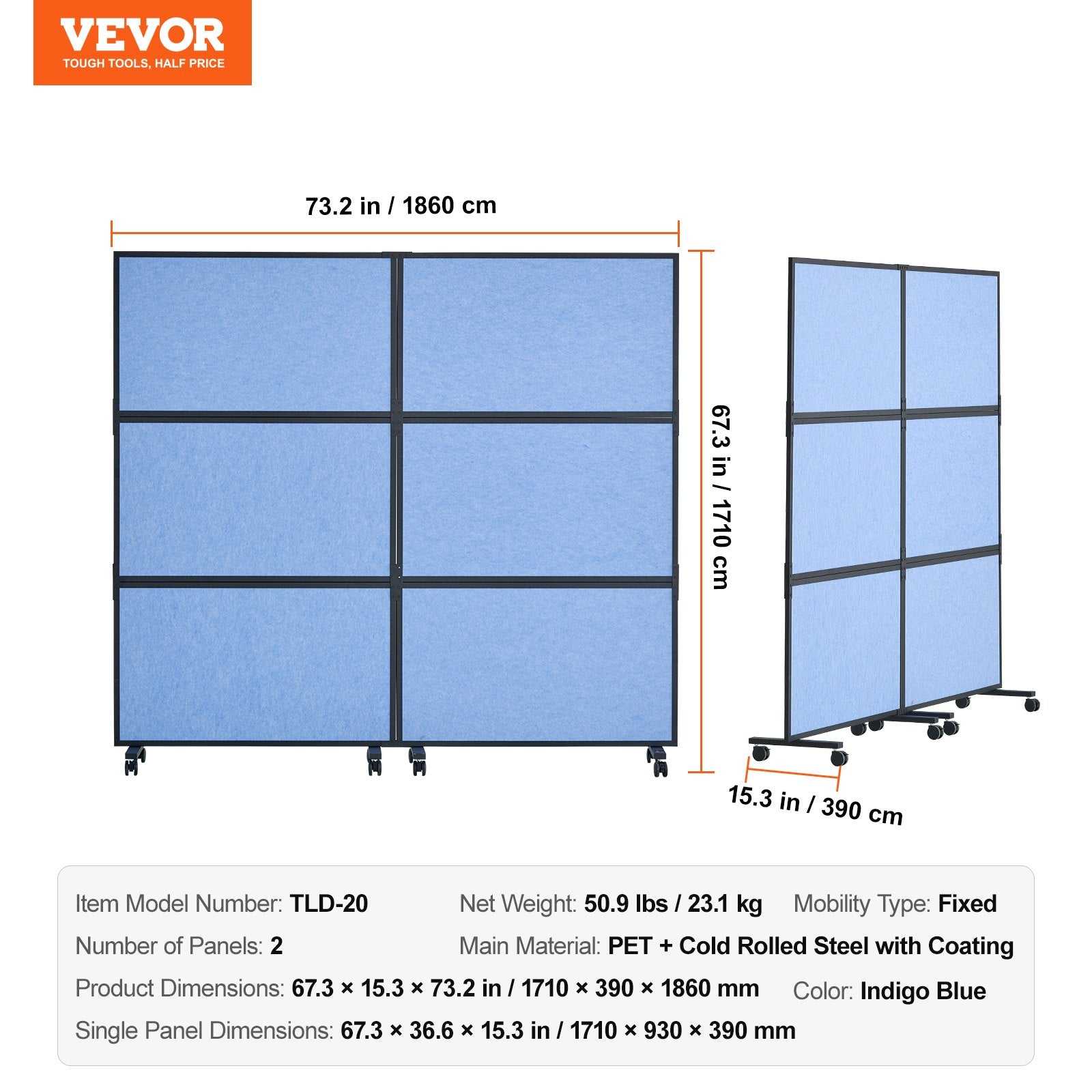 Acoustic Room Divider Partition Panel Privacy Screen 2 Pack Indigo Blue V952-LDSGYPF7266IDIWPSV0