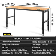 Adjustable Workbench, 1220 x 508 x 968 mm Garage Table with 719-968 mm Heights & 900 kg Load Capacity, with V952-LDSGZTSM4820V400PV3