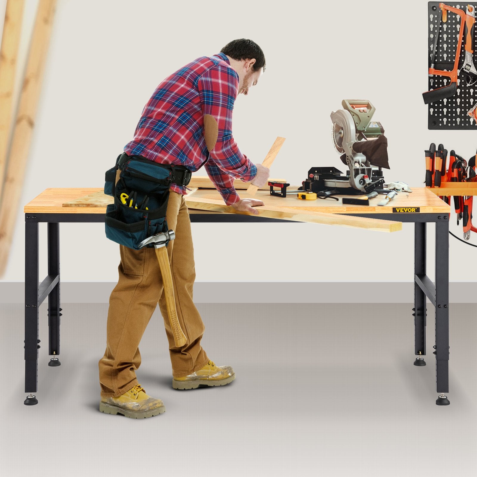 Adjustable Workbench, 1220 x 508 x 968 mm Garage Table with 719-968 mm Heights & 900 kg Load Capacity, with V952-LDSGZTSM4820V400PV3