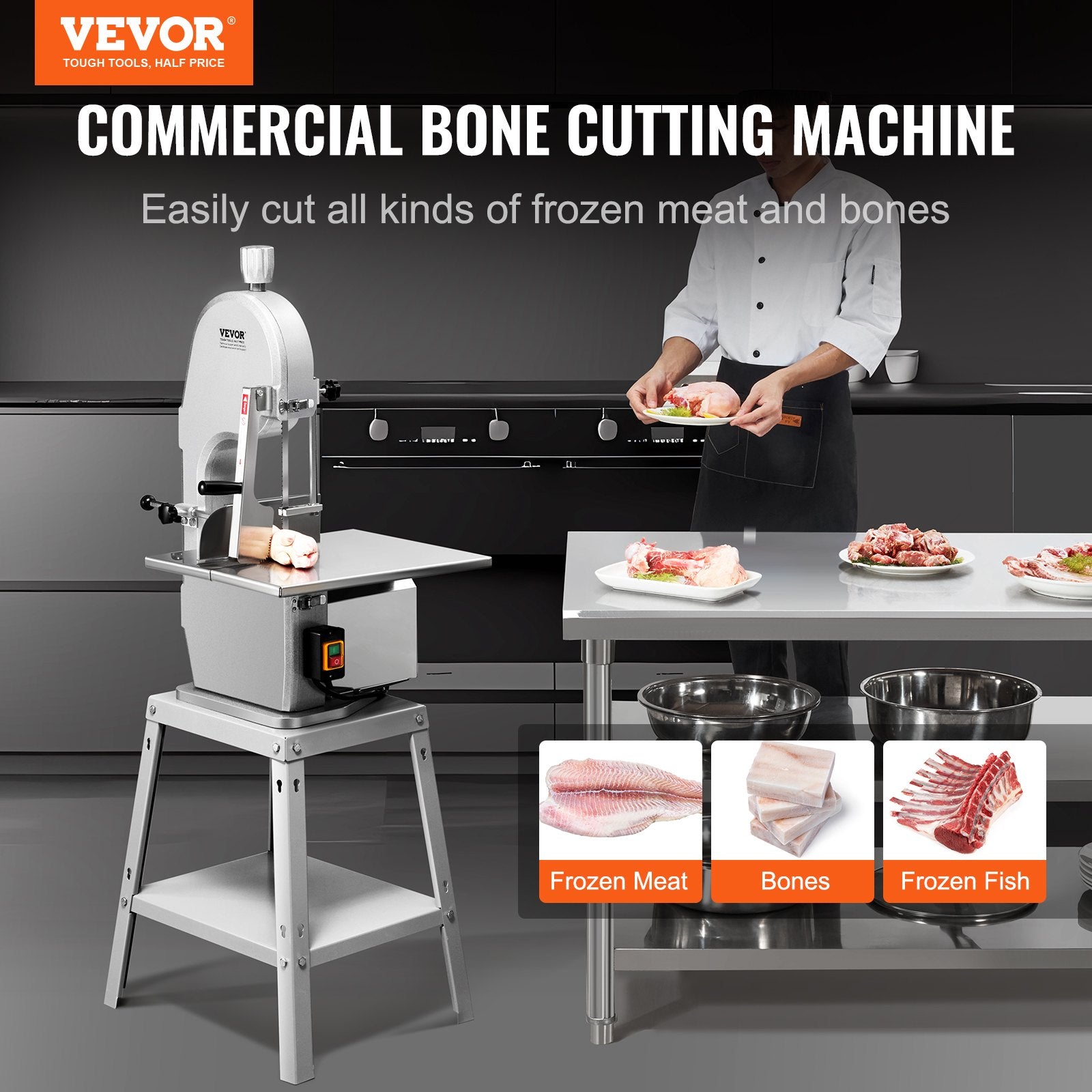 1800W Commercial Electric Meat Bandsaw Stainless Steel Bone Sawing Machine V952-LDSJRJ2200WLXQZ6AV3