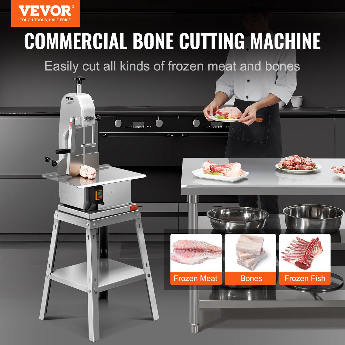 850W Commercial Electric Meat Bandsaw Stainless Steel Bone Sawing Machine V952-LDSJRJ850WL0LAGK4V3