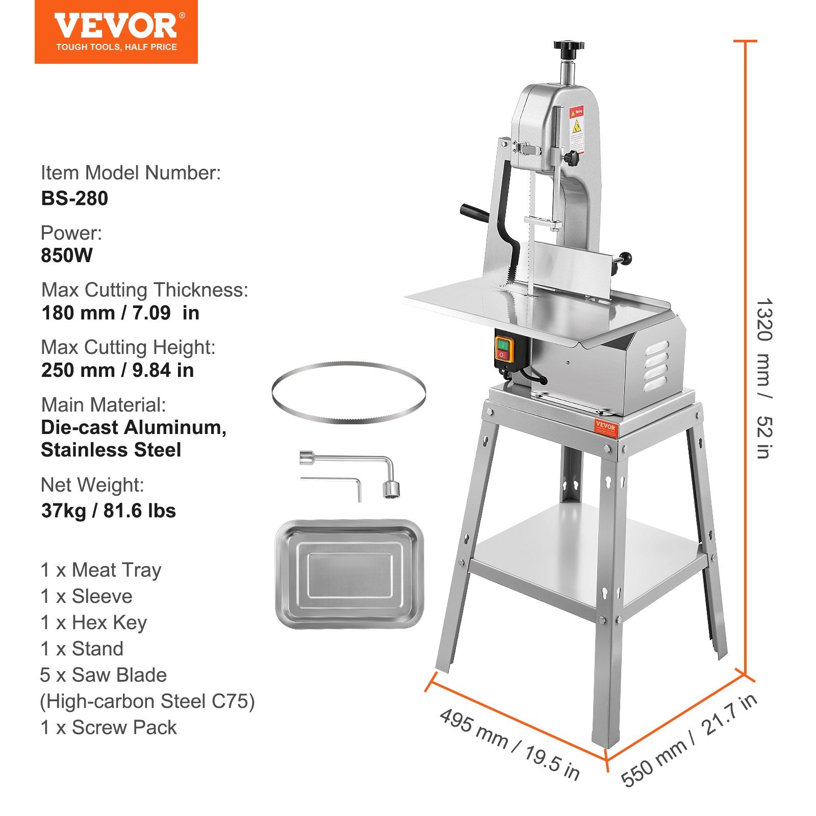 850W Commercial Electric Meat Bandsaw Stainless Steel Bone Sawing Machine V952-LDSJRJ850WL0LAGK4V3