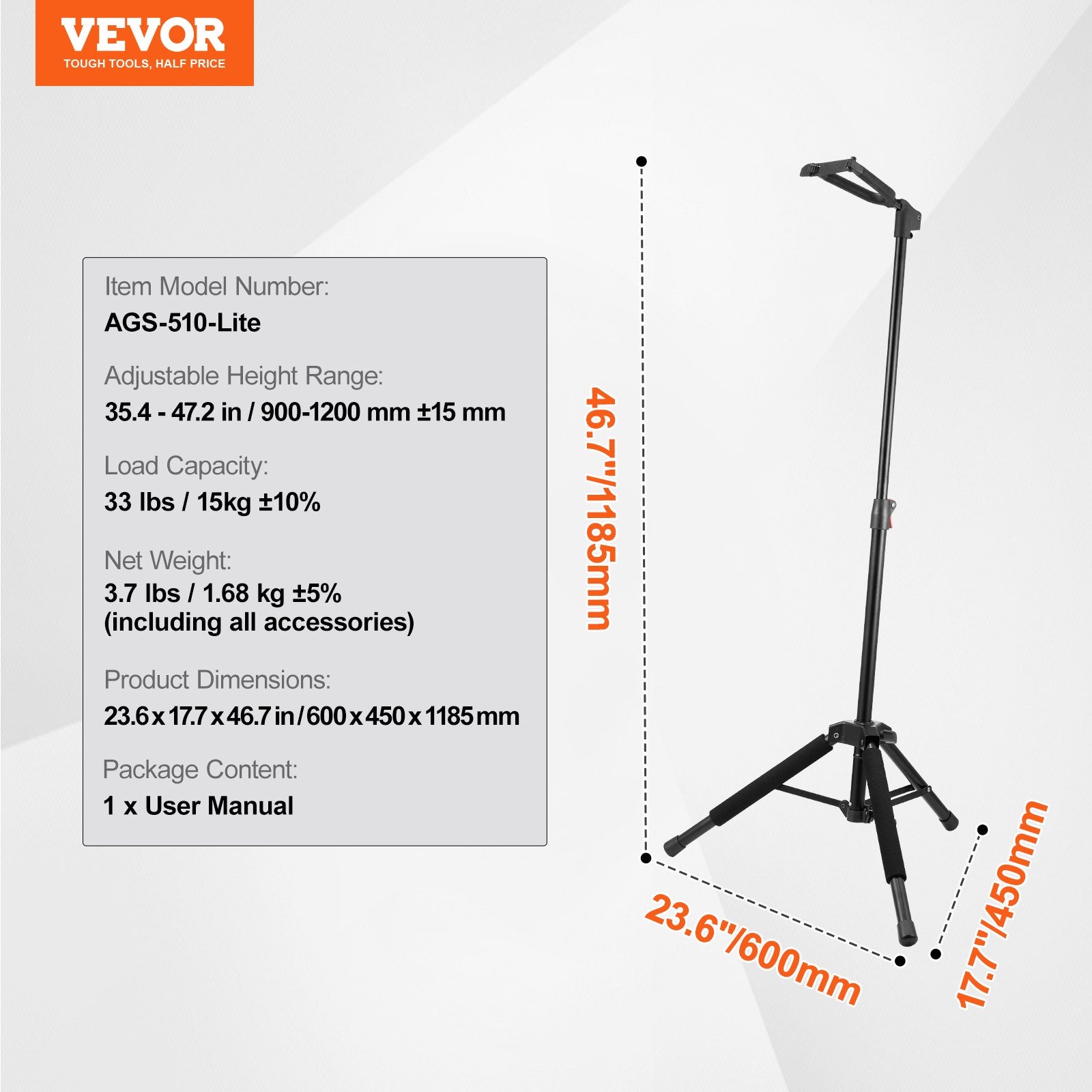 VEVOR_ripod Guitar Stand Floor-Standing Foldable 900-1200 mm Adjustable Height V952-LDSJTZJ1JSJJA8LYMV0