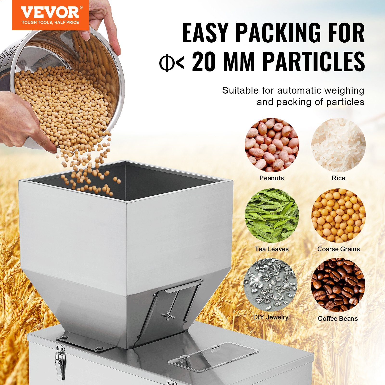 Particle Filling Machine, 10-1000g, Automatic Filler Machine with Foot Pedal, Stainless Steel Weighing V952-LDSKLFZJBZD15EGL0V3