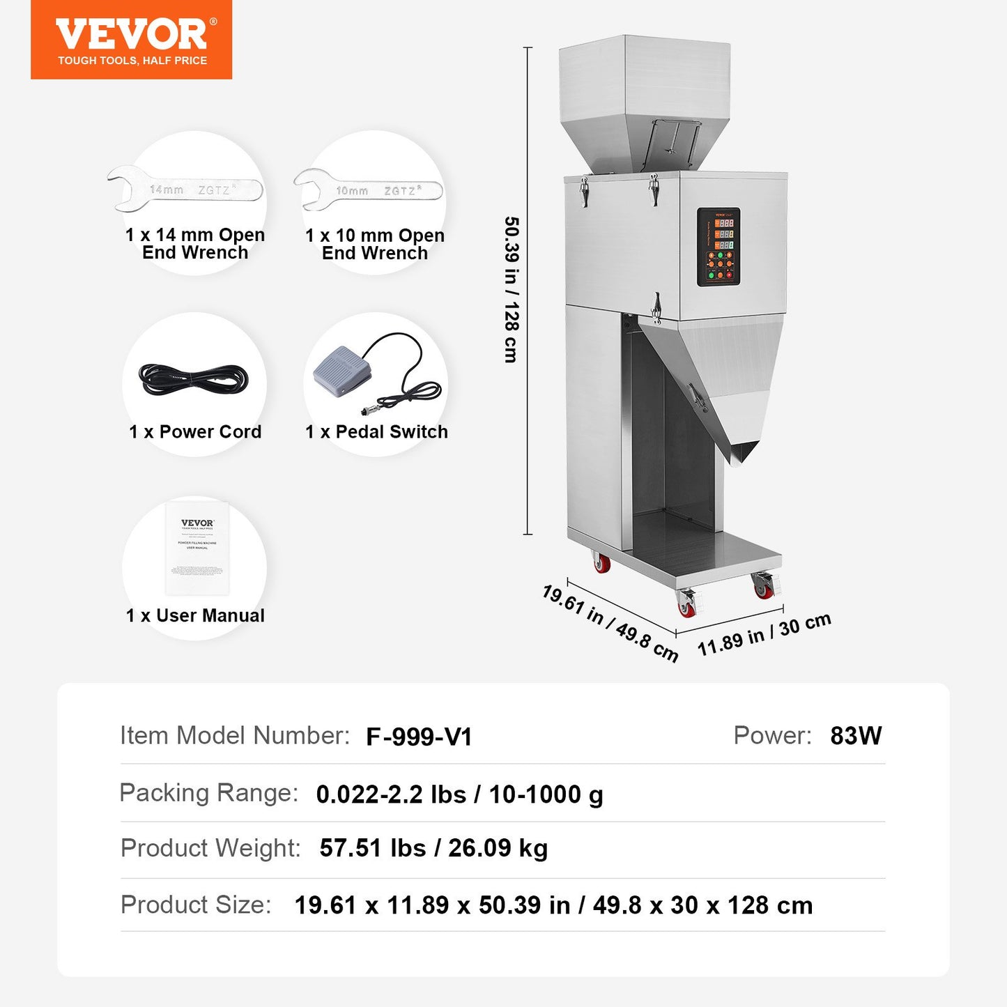 Particle Filling Machine, 10-1000g, Automatic Filler Machine with Foot Pedal, Stainless Steel Weighing V952-LDSKLFZJBZD15EGL0V3
