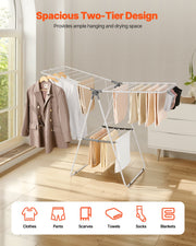 2-Tier Foldable Clothes Drying Rack with Sock Clips & 21 Drying Rods White V952-LDSLYJAX5059Q3FK5001V0