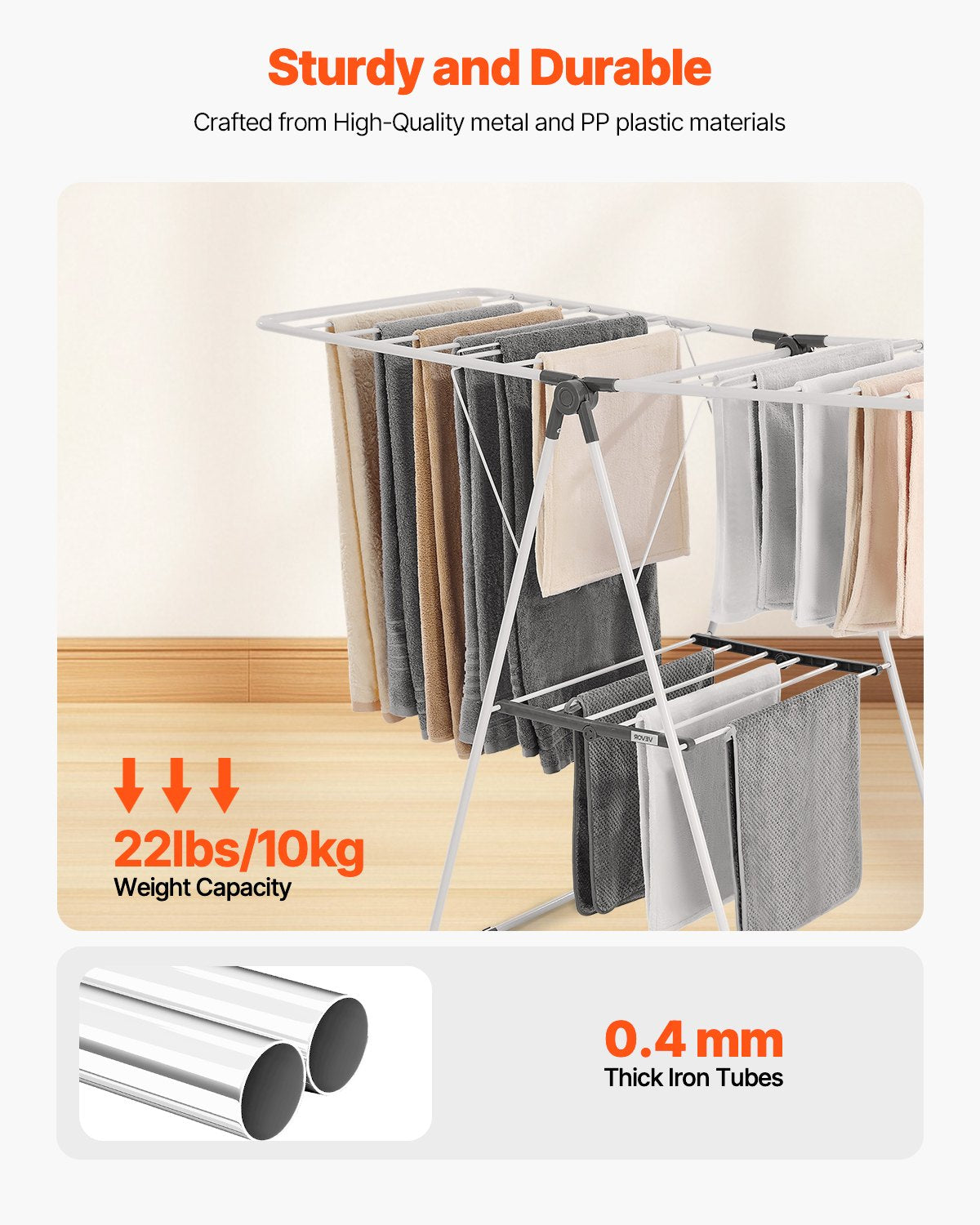 2-Tier Foldable Clothes Drying Rack with Sock Clips & 21 Drying Rods White V952-LDSLYJAX5059Q3FK5001V0