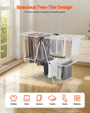 2-Tier Foldable Clothes Drying Rack with Sock Clips & 31 Drying Rods White V952-LDSLYJAX6014YHE3H001V0