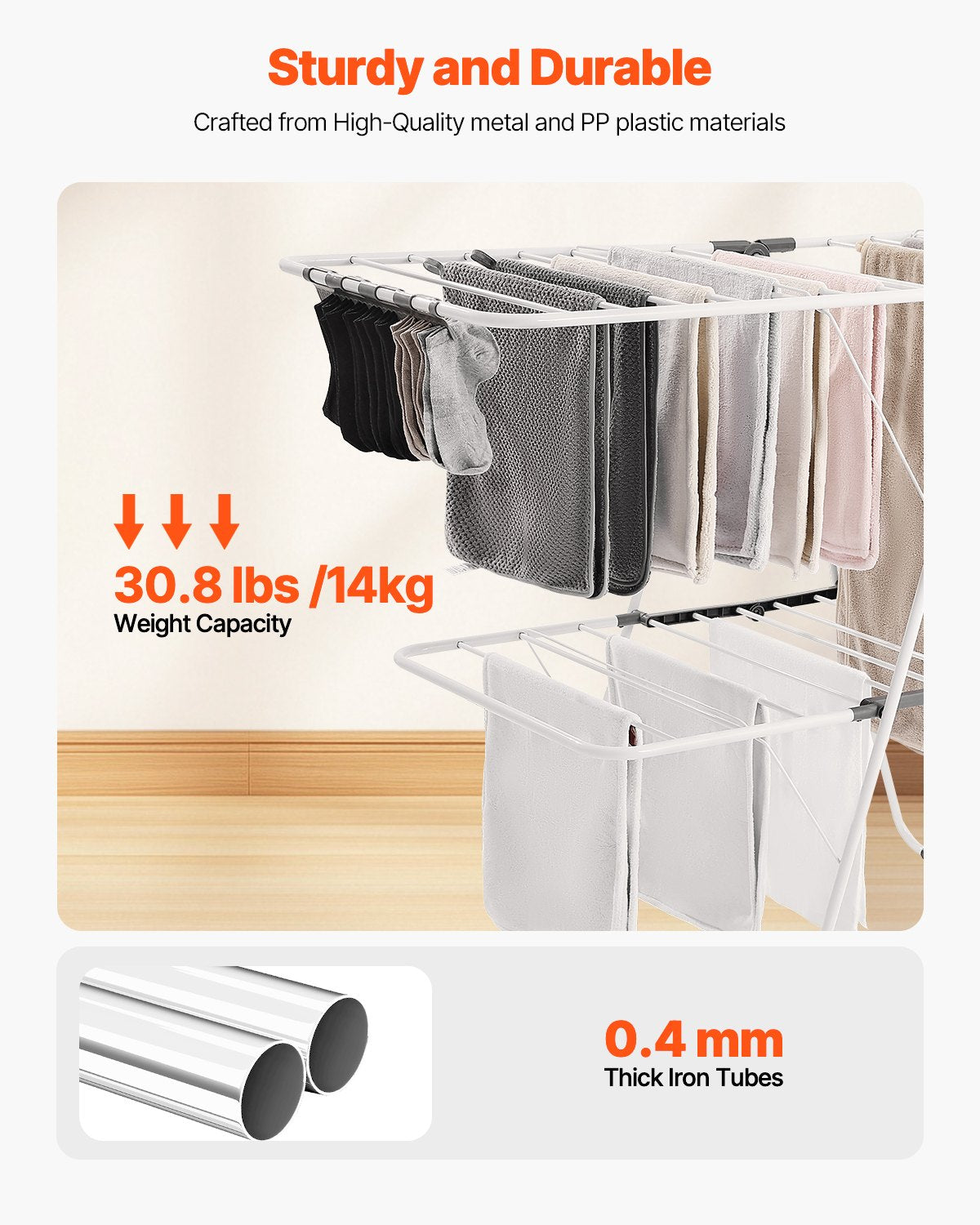 2-Tier Foldable Clothes Drying Rack with Sock Clips & 31 Drying Rods White V952-LDSLYJAX6014YHE3H001V0