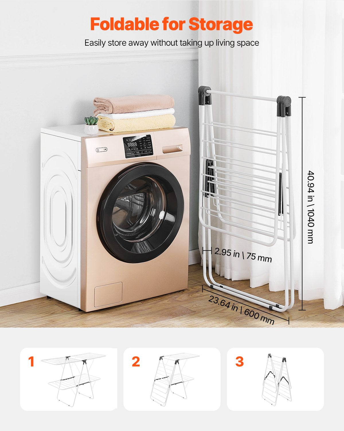 2-Tier Foldable Clothes Drying Rack with Sock Clips & 31 Drying Rods White V952-LDSLYJAX6014YHE3H001V0