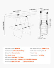2-Tier Foldable Clothes Drying Rack with Sock Clips & 31 Drying Rods White V952-LDSLYJAX6014YHE3H001V0