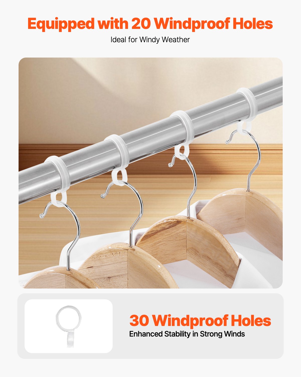 2-Tier Telescopic Clothes Drying Rack w/ 30 Windproof Holes & 2 Shoe Hooks V952-LDSLYJXX1413RO4HO001V0