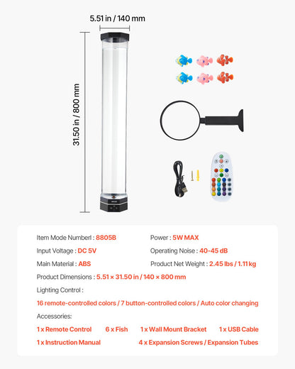 Bubble Tube Lamp 16 Color 80 cm Sensory Aquarium Lamp for Relief Calming V952-LDSQPDLS32YCAW2BD001V9