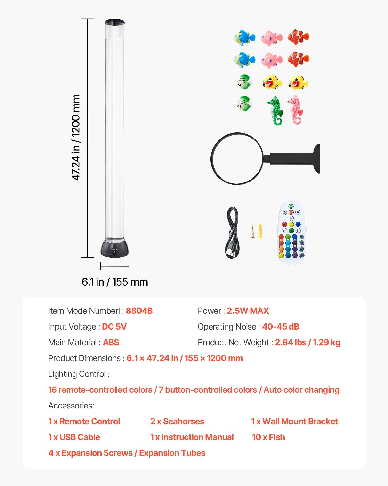 Bubble Tube Lamp 16 Color 1.2 m Sensory Aquarium Lamp for Relief Calming V952-LDSQPDLS48YCRIJF7001V9