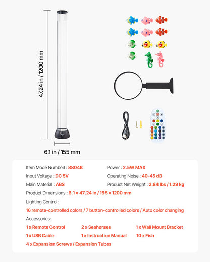 Bubble Tube Lamp 16 Color 1.2 m Sensory Aquarium Lamp for Relief Calming V952-LDSQPDLS48YCRIJF7001V9