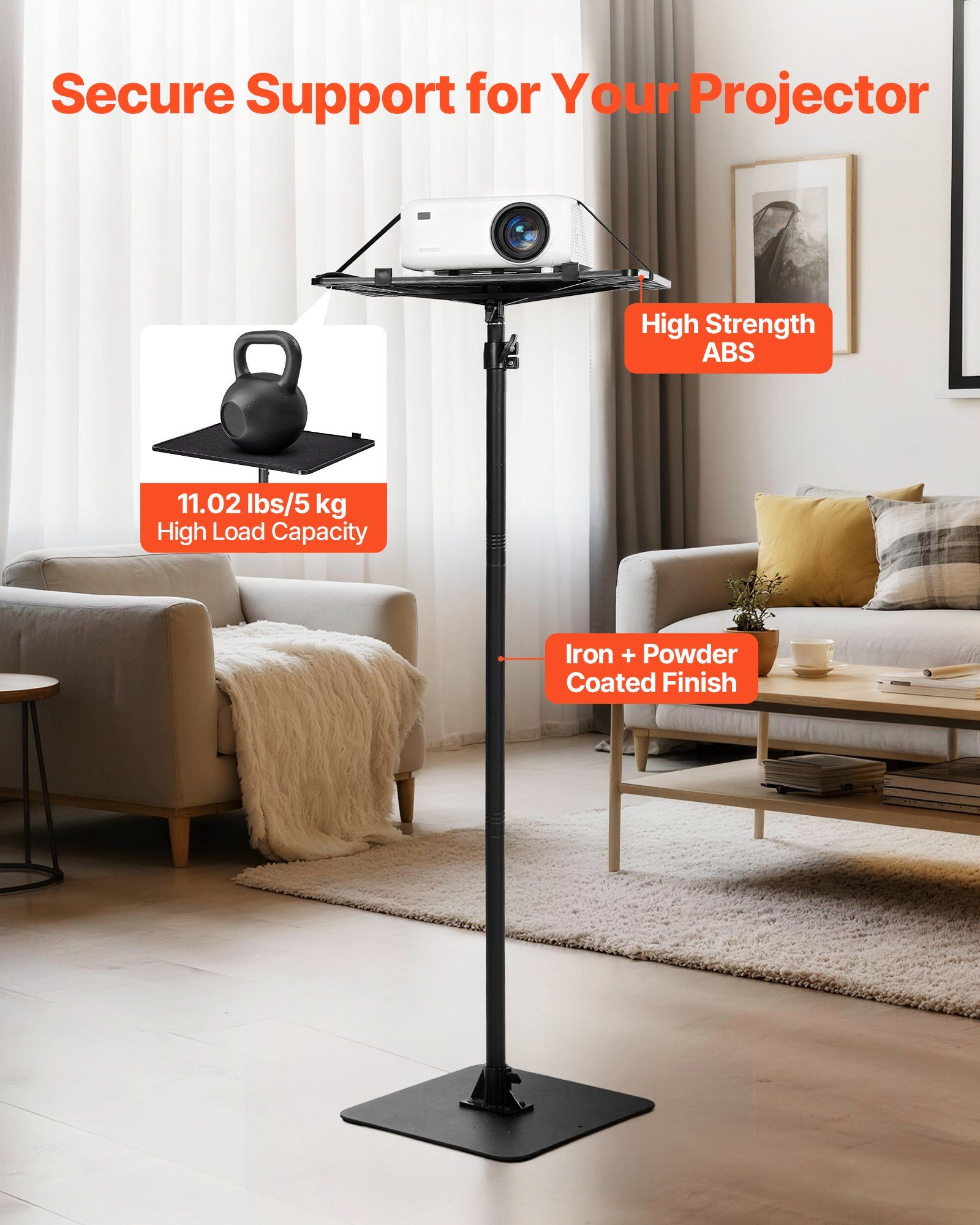 Projector Stand, Projector Floor Stand with Adjustable Height 770 to 1610mm, 360 degrees Horizontal Rotation V952-LDSTYYZJ187LNN12E001V0