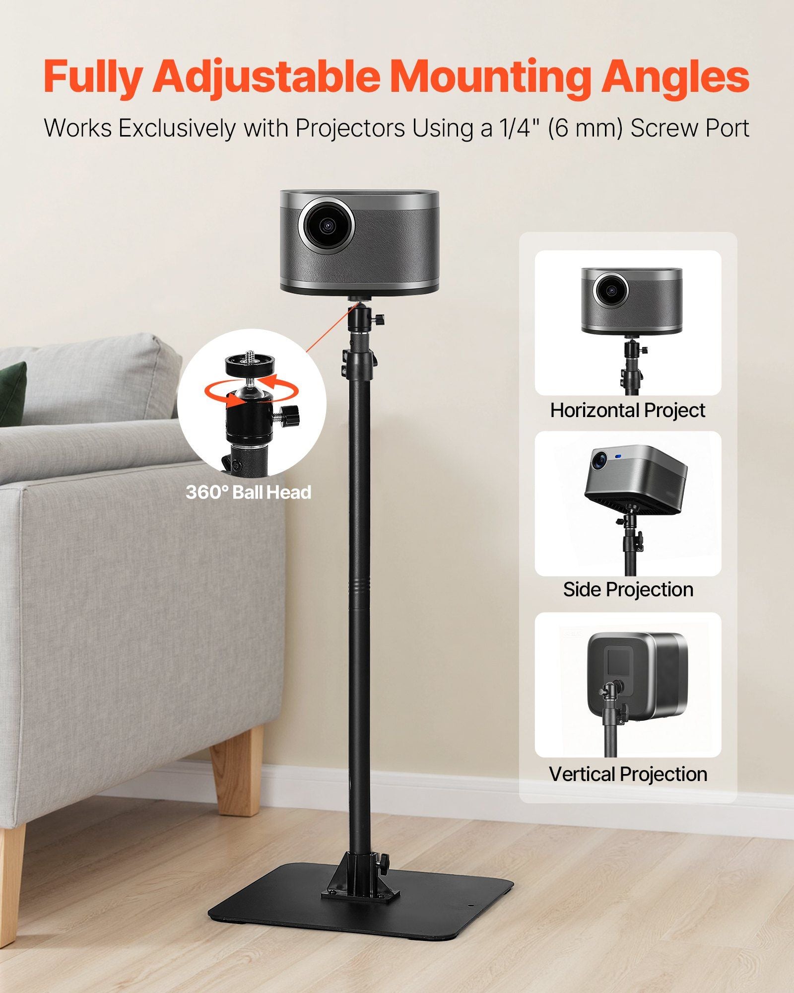 Projector Stand, Projector Floor Stand with Adjustable Height 770 to 1610mm, 360 degrees Horizontal Rotation V952-LDSTYYZJ187LNN12E001V0
