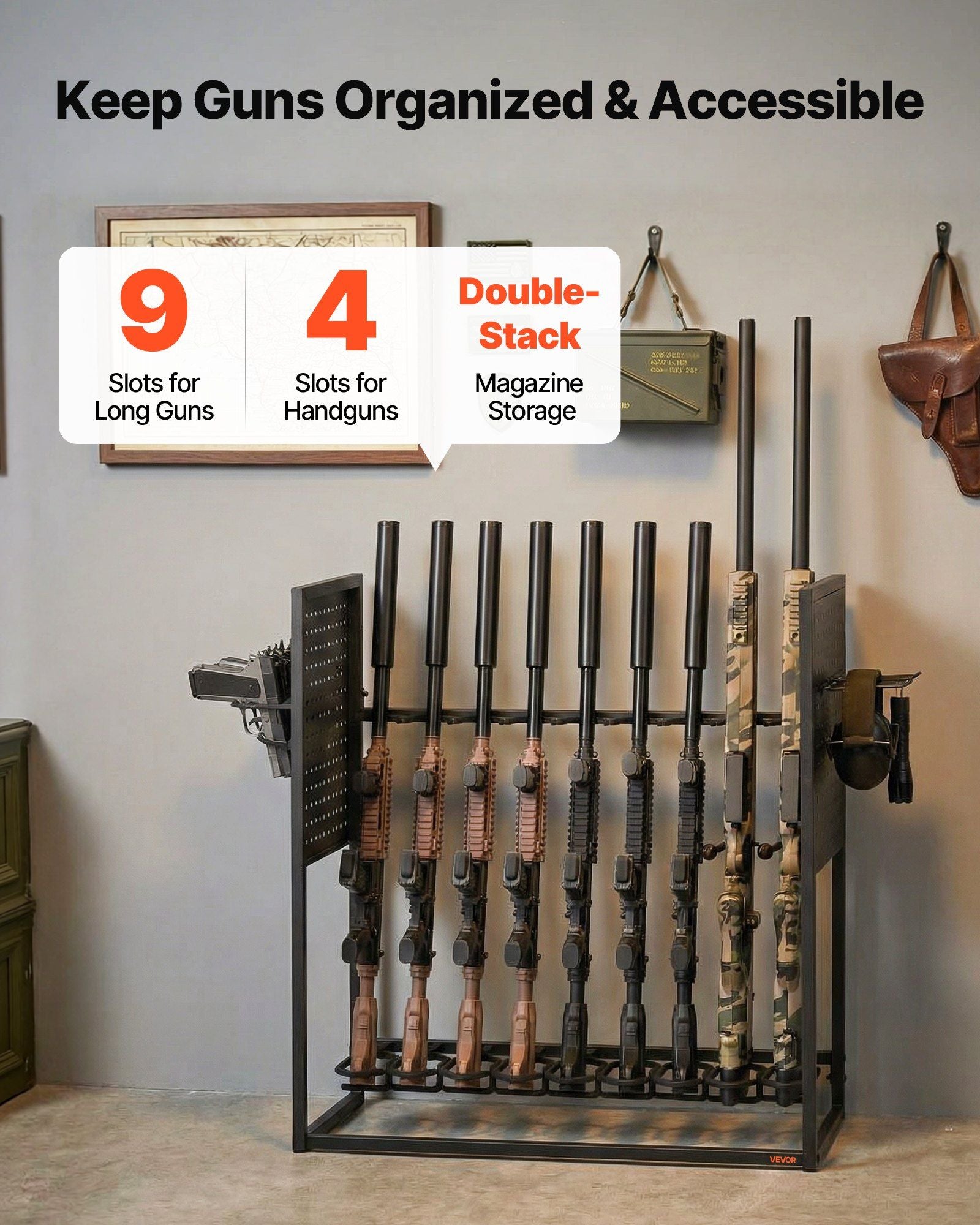 Gun Rack, Floor Standing, Indoor Heavy Duty Steel Rifle Shotgun Rack Stand, Freestanding Gun Display Storage V952-LDSZSQJJS9QW31N9A001V0