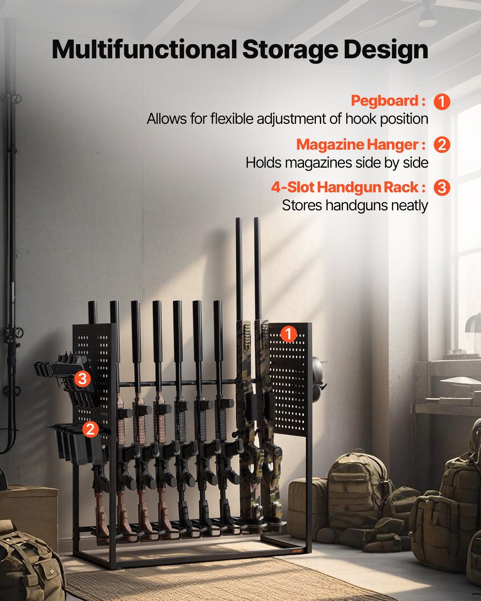 Gun Rack, Floor Standing, Indoor Heavy Duty Steel Rifle Shotgun Rack Stand, Freestanding Gun Display Storage V952-LDSZSQJJS9QW31N9A001V0