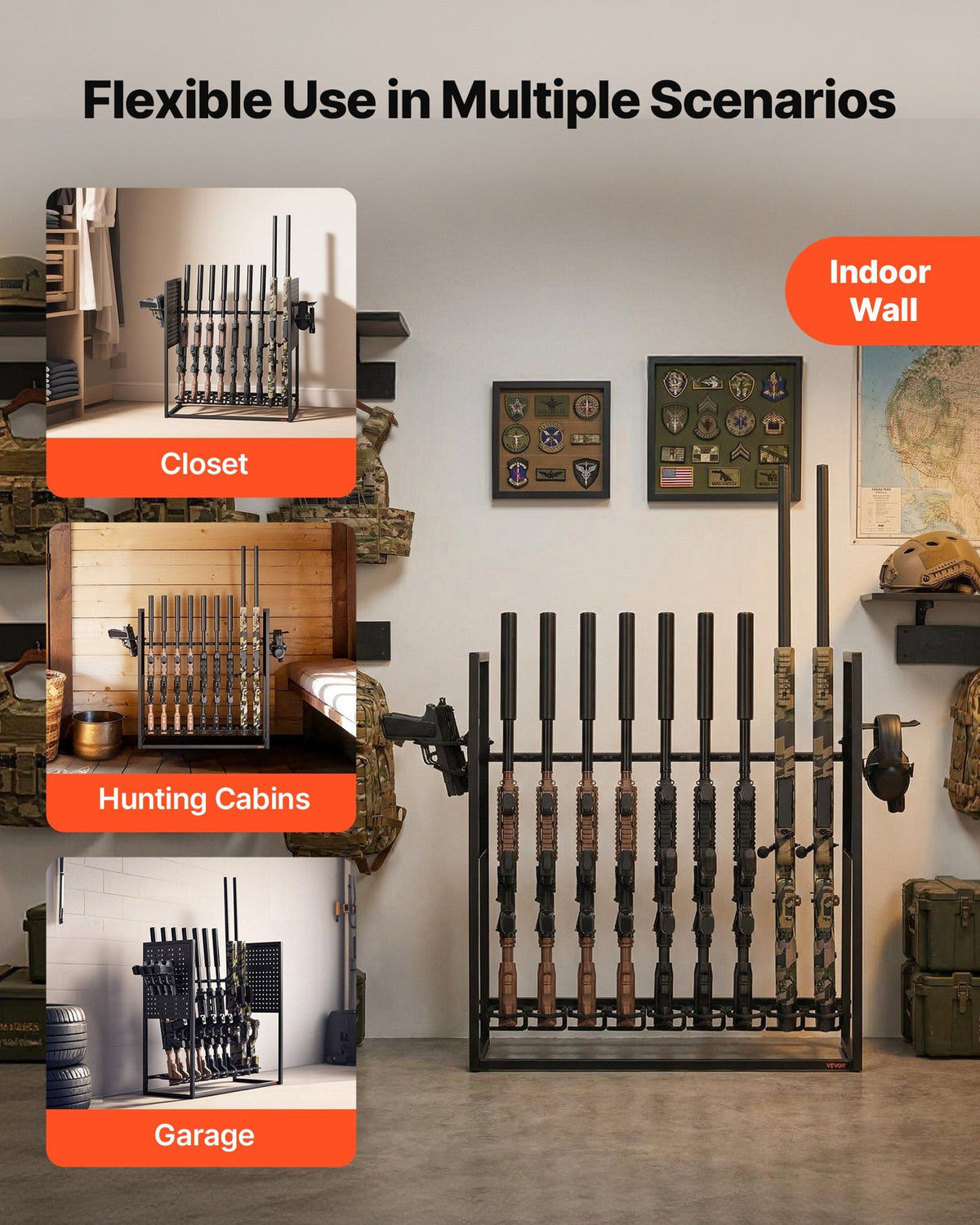 Gun Rack, Floor Standing, Indoor Heavy Duty Steel Rifle Shotgun Rack Stand, Freestanding Gun Display Storage V952-LDSZSQJJS9QW31N9A001V0