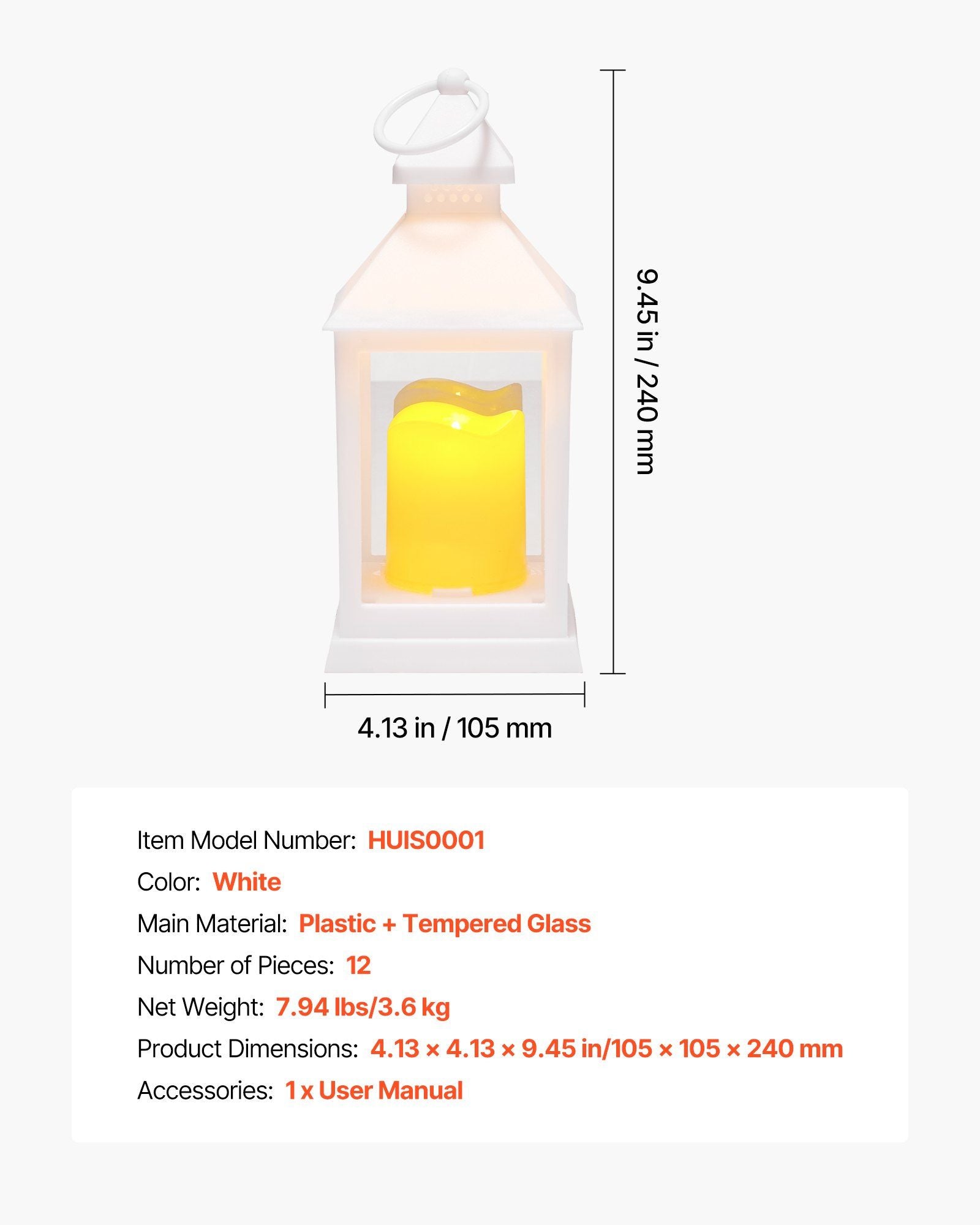 12 Pcs Decorative Candle Lantern, LED Electric Flameless Candle, Plastic LED Holder with Glass, Wall Hanging V952-LEDCDBS10INCDW7VW001V9