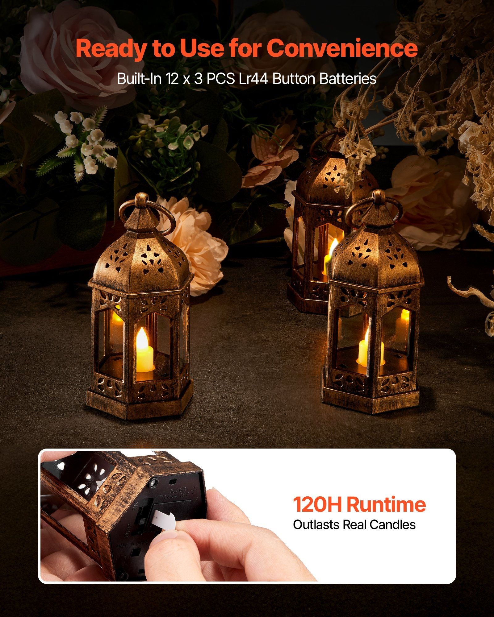 12 Pcs Decorative Candle Lantern, LED Electric Flameless Candle, Plastic LED Holder with Glass, Wall Hanging V952-LEDCDGTS6INCDMEMF001V9