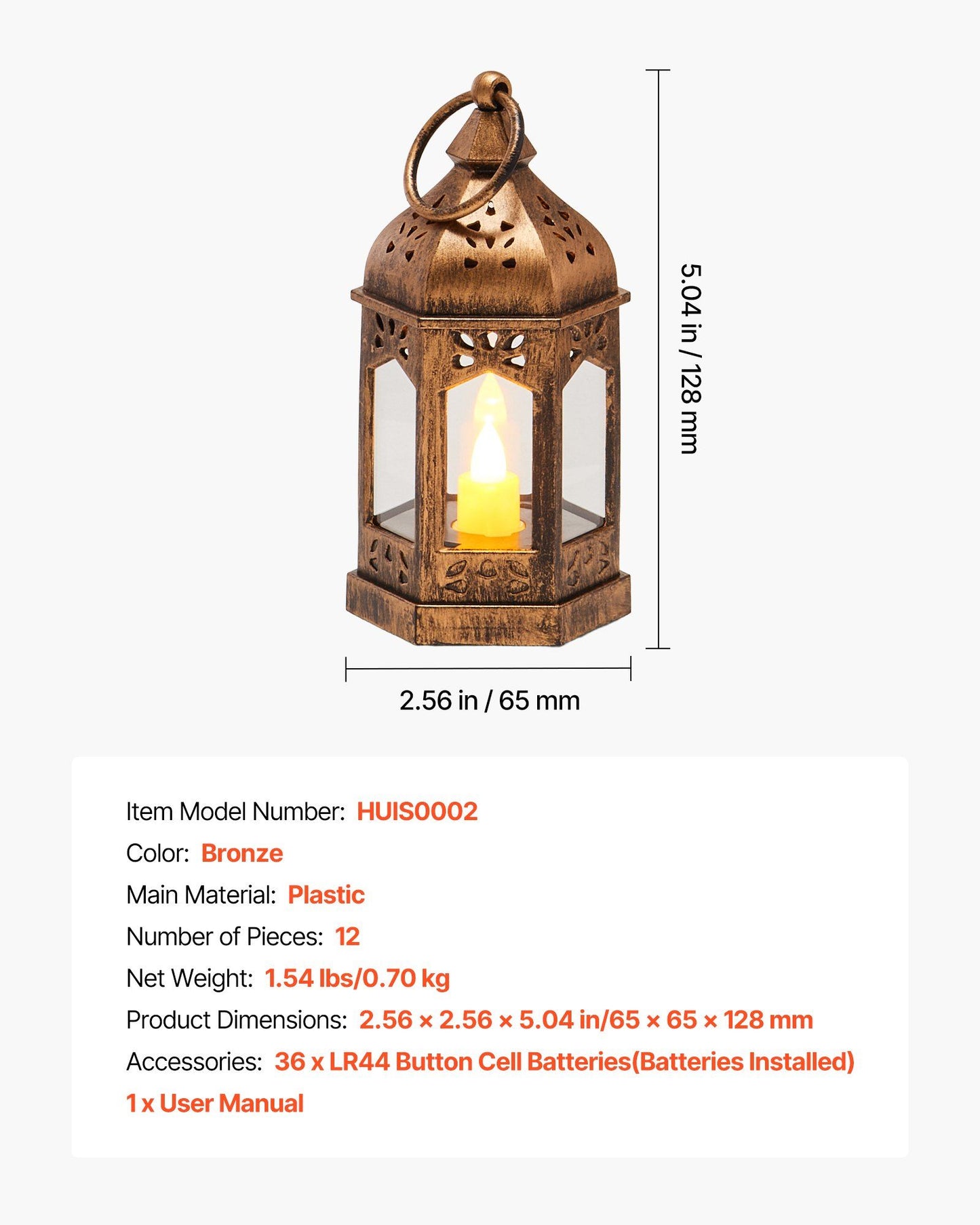 12 Pcs Decorative Candle Lantern, LED Electric Flameless Candle, Plastic LED Holder with Glass, Wall Hanging V952-LEDCDGTS6INCDMEMF001V9
