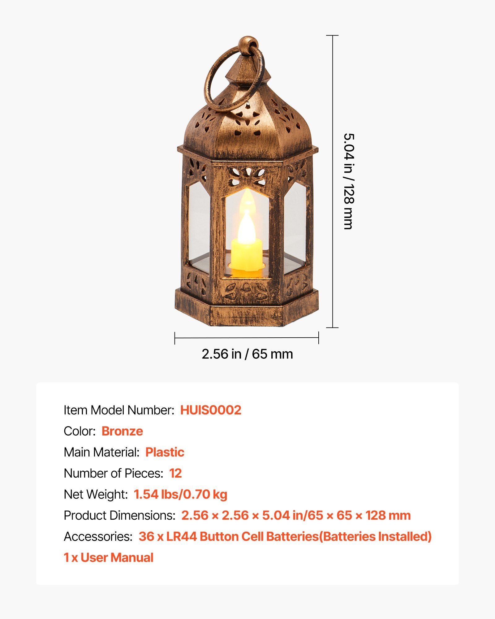 12 Pcs Decorative Candle Lantern, LED Electric Flameless Candle, Plastic LED Holder with Glass, Wall Hanging V952-LEDCDGTS6INCDMEMF001V9