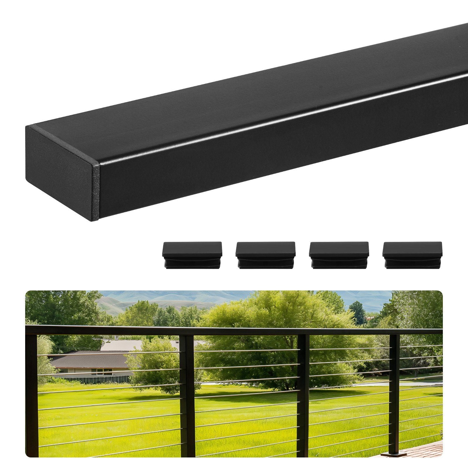 198 cm Stainless Steel Handrail, Rectangular Top Stair Deck Hand Rail for Outdoor/Indoor Steps with End V952-LGFS65FT1JZ3355L3001V0