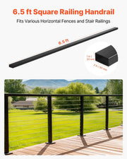 198 cm Stainless Steel Handrail, Rectangular Top Stair Deck Hand Rail for Outdoor/Indoor Steps with End V952-LGFS65FT1JZ3355L3001V0