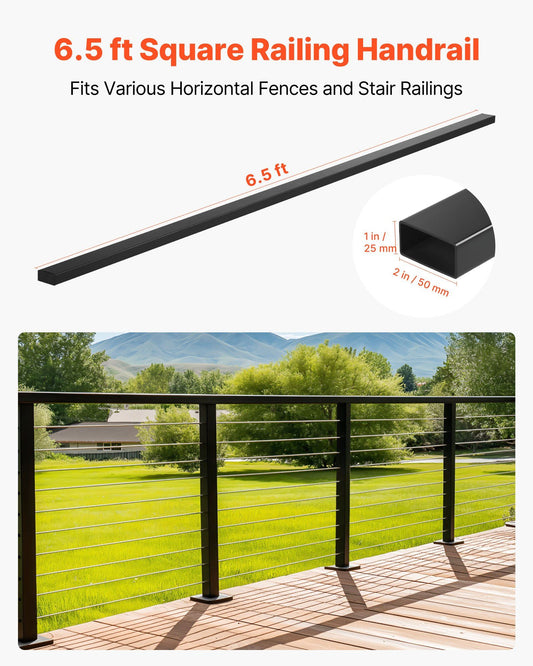 198 cm Stainless Steel Handrail, Rectangular Top Stair Deck Hand Rail for Outdoor/Indoor Steps with End V952-LGFS65FT1JZ3355L3001V0