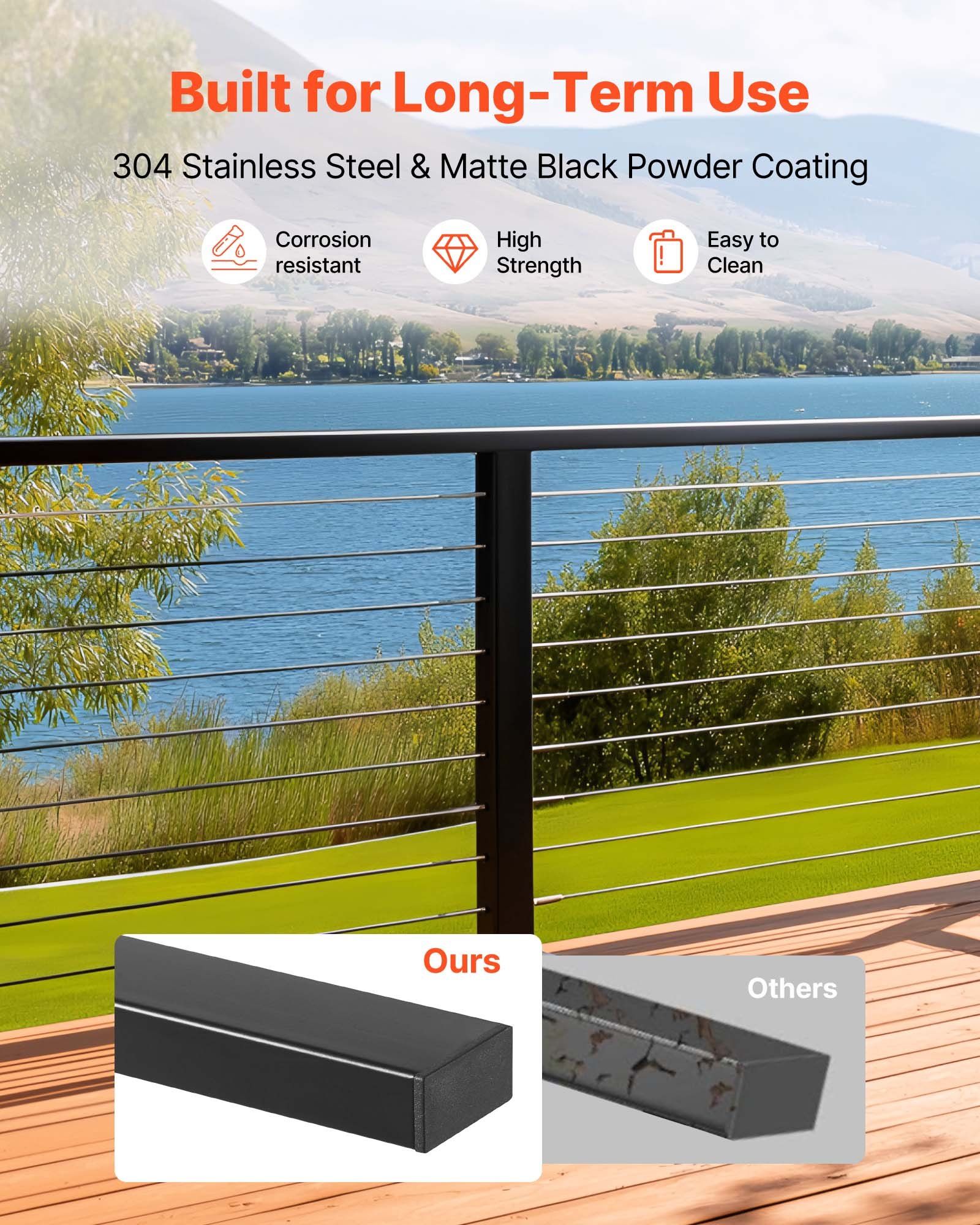 198 cm Stainless Steel Handrail, Rectangular Top Stair Deck Hand Rail for Outdoor/Indoor Steps with End V952-LGFS65FT1JZ3355L3001V0