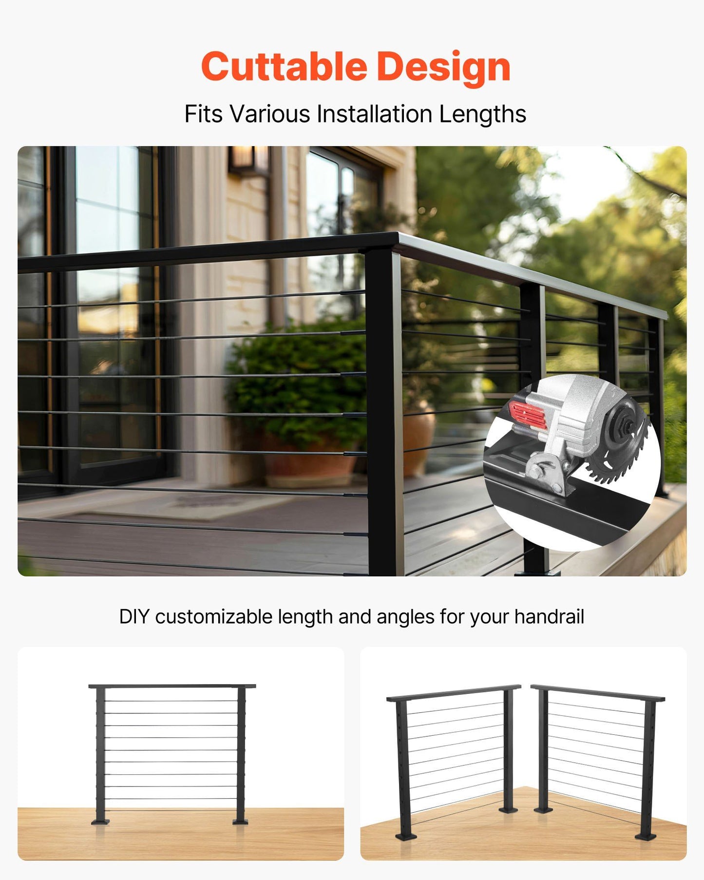 198 cm Stainless Steel Handrail, Rectangular Top Stair Deck Hand Rail for Outdoor/Indoor Steps with End V952-LGFS65FT1JZ3355L3001V0