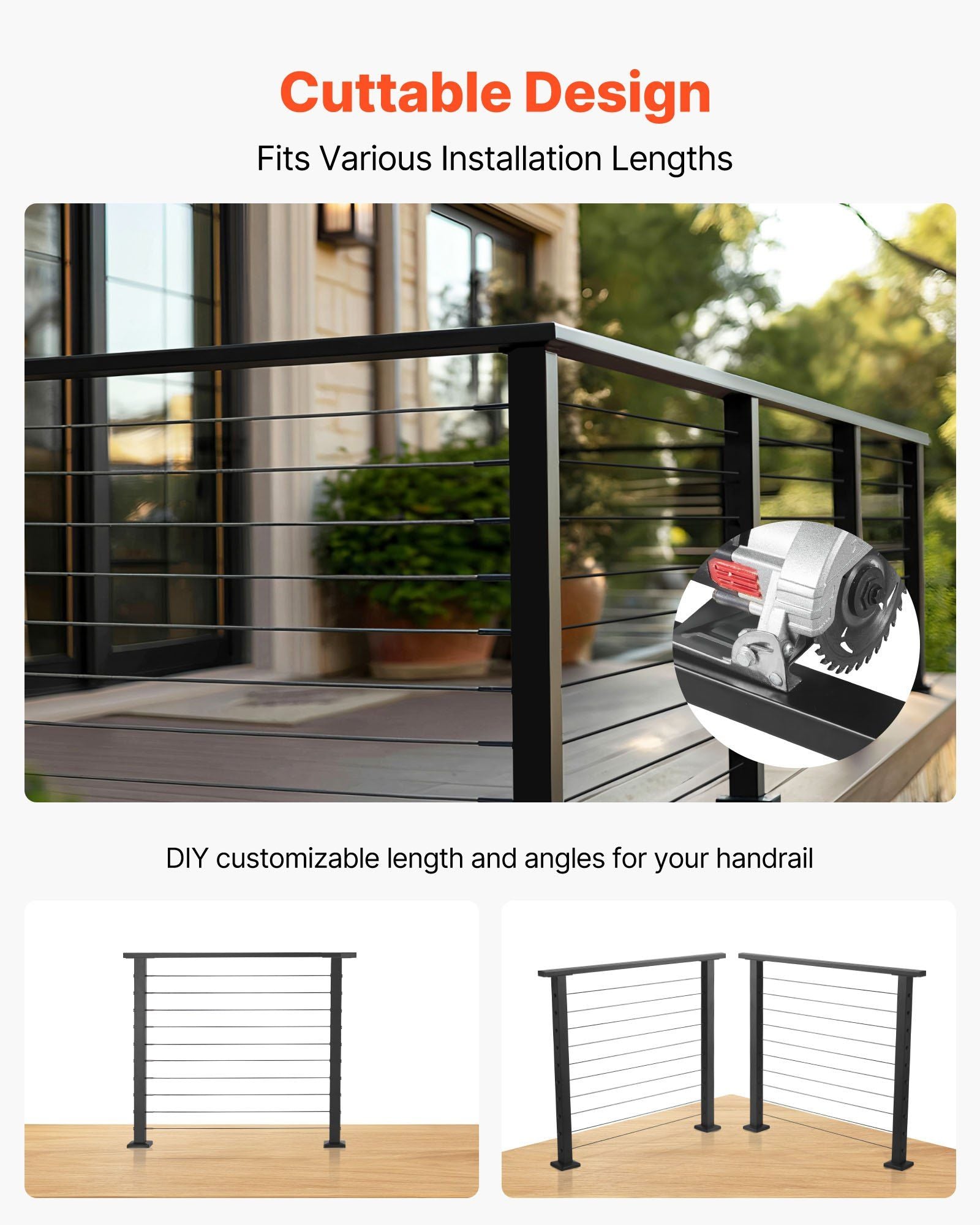 198 cm Stainless Steel Handrail, Rectangular Top Stair Deck Hand Rail for Outdoor/Indoor Steps with End V952-LGFS65FT1JZ3355L3001V0