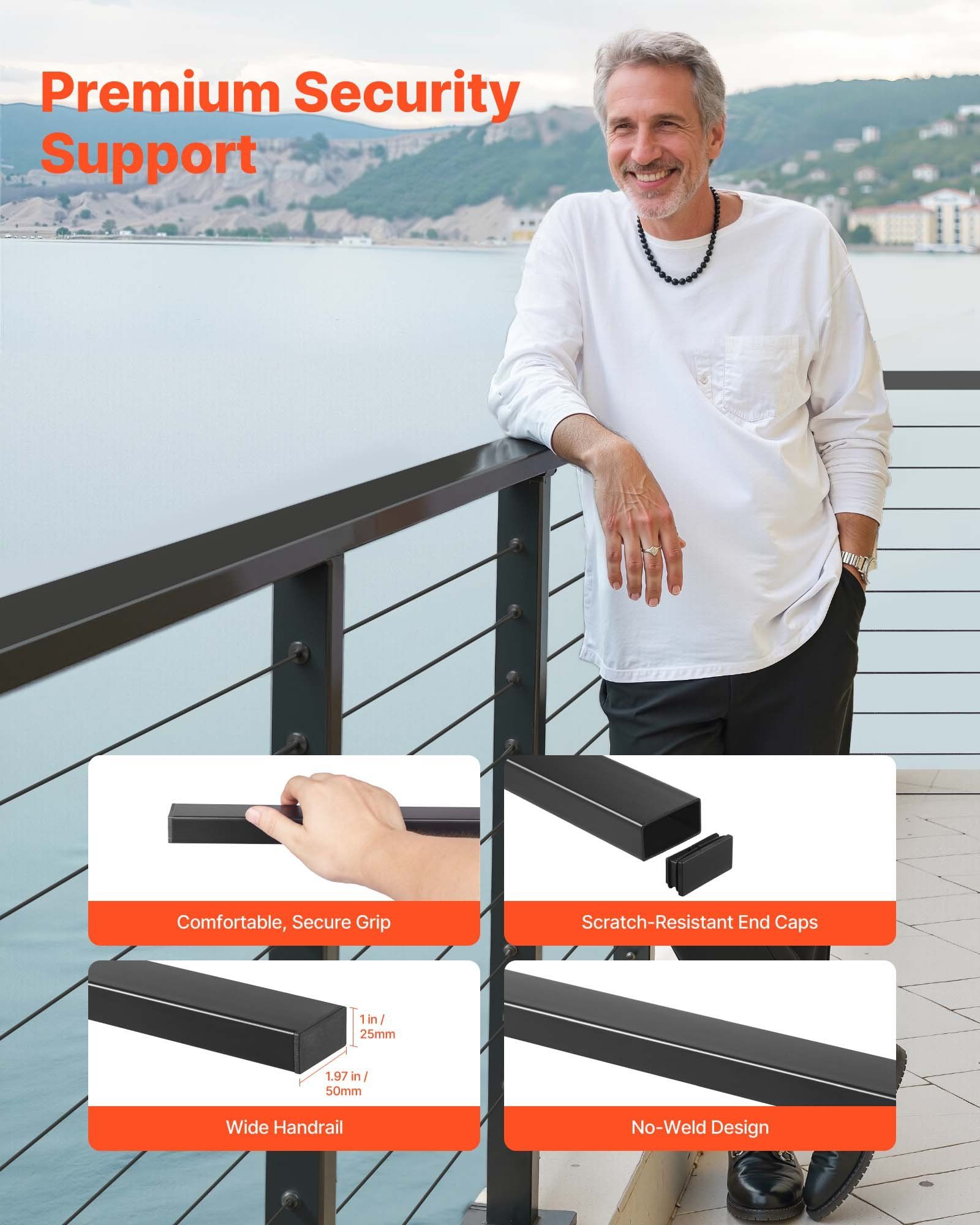 198 cm Stainless Steel Handrail, Rectangular Top Stair Deck Hand Rail for Outdoor/Indoor Steps with End V952-LGFS65FT1JZ3355L3001V0