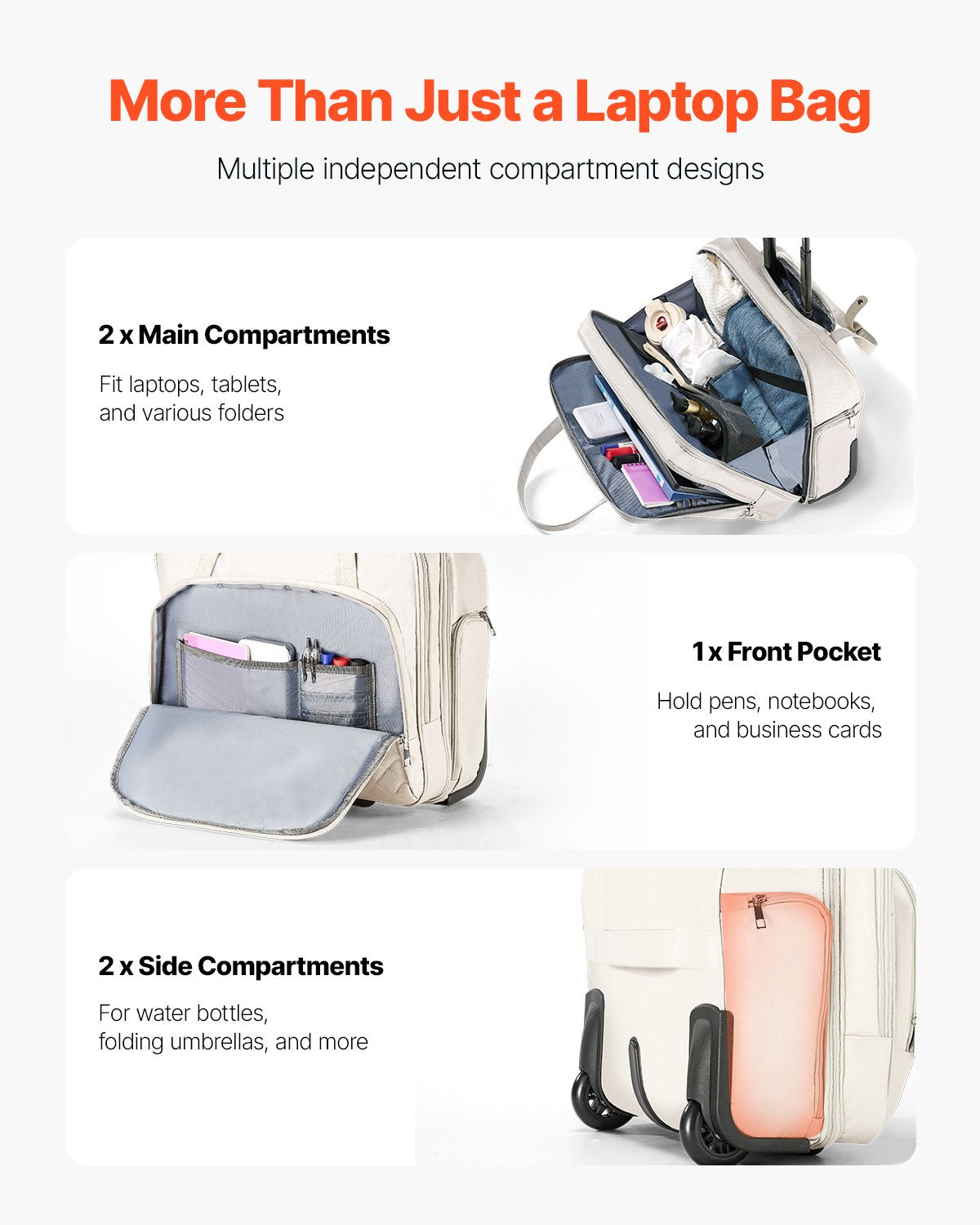 Rolling Laptop Bag, Fits Up to 15.6 Inch Laptop, Wheeled Briefcase, Roller Computer Tote Bag with 2 Fixed V952-LGSTDNB156INC0DM0V0