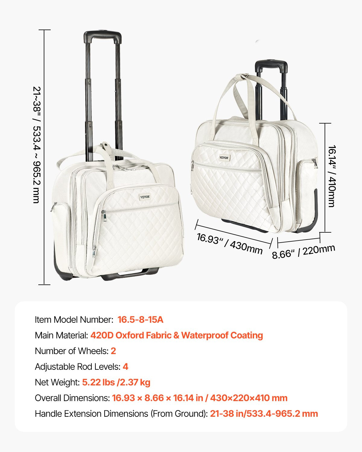 Rolling Laptop Bag, Fits Up to 15.6 Inch Laptop, Wheeled Briefcase, Roller Computer Tote Bag with 2 Fixed V952-LGSTDNB156INC0DM0V0